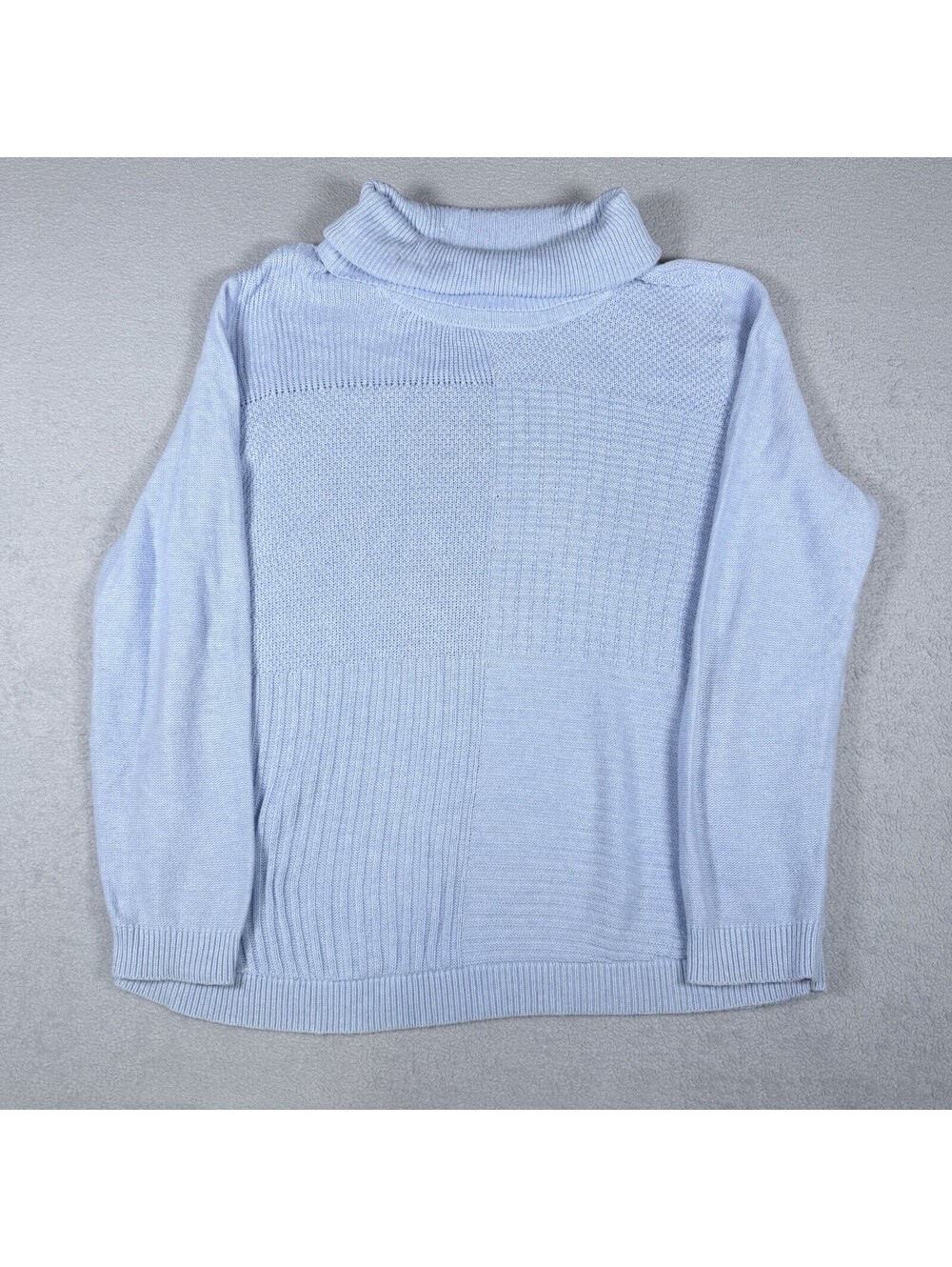 CHICO'S Size Medium Aqua Blue Turtleneck Patchwork Long Sleeves Sweaterโ
